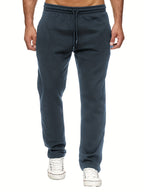 Men's Casual Solid Color Pants, Fleece Slight Stretch Sweatpants