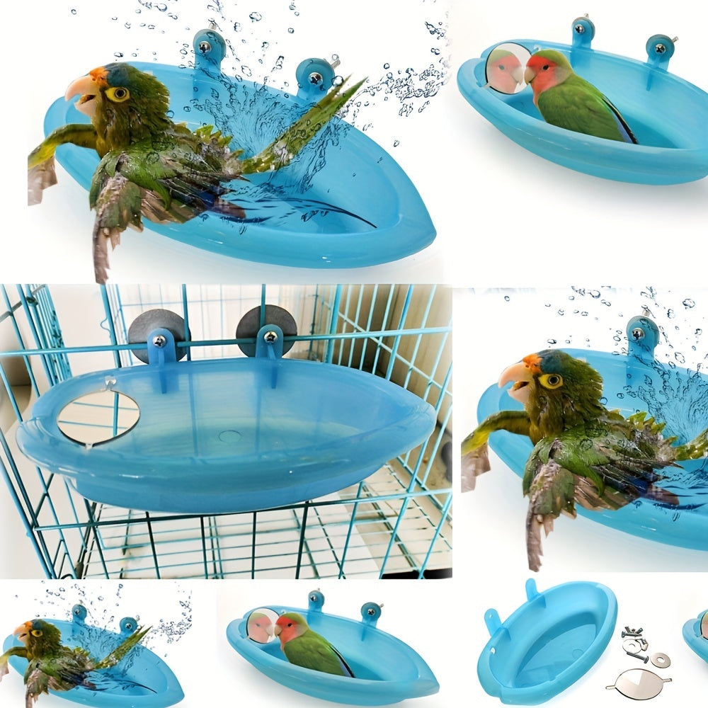 Pet Cage Hanging Bird Bath with Mirror - Perfect for Parrots and Parakeets to Stay Clean and Entertained