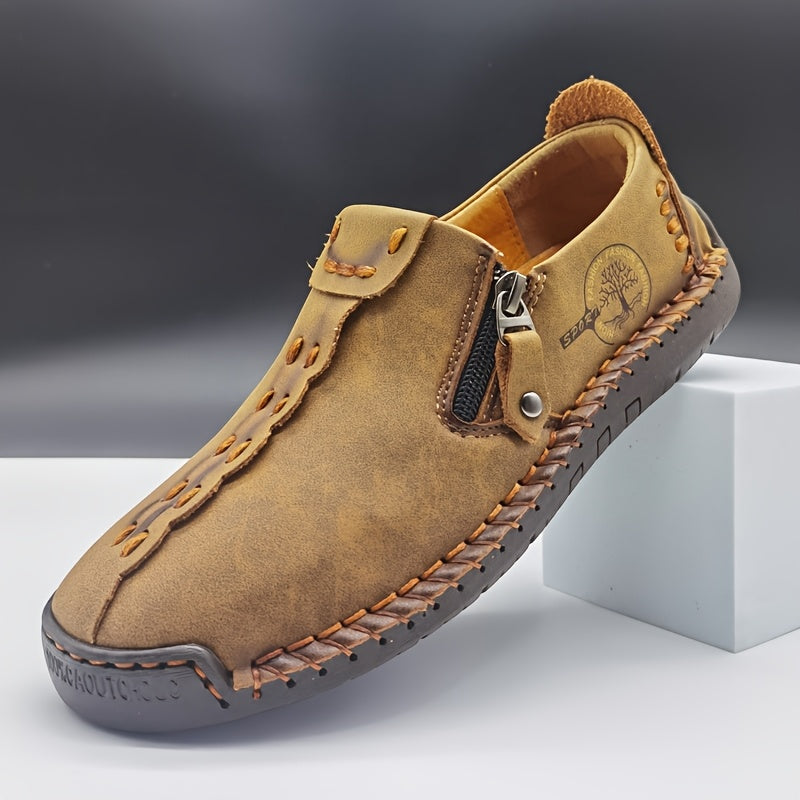 [Vintage Loafers] Handmade Vintage Loafers | Men's Synthetic Shoes with Zipper Closure, Round Toe & Rubber Sole, Brown & Black Design for Casual & Formal Wear, Formal Footwear, Durable Footwear