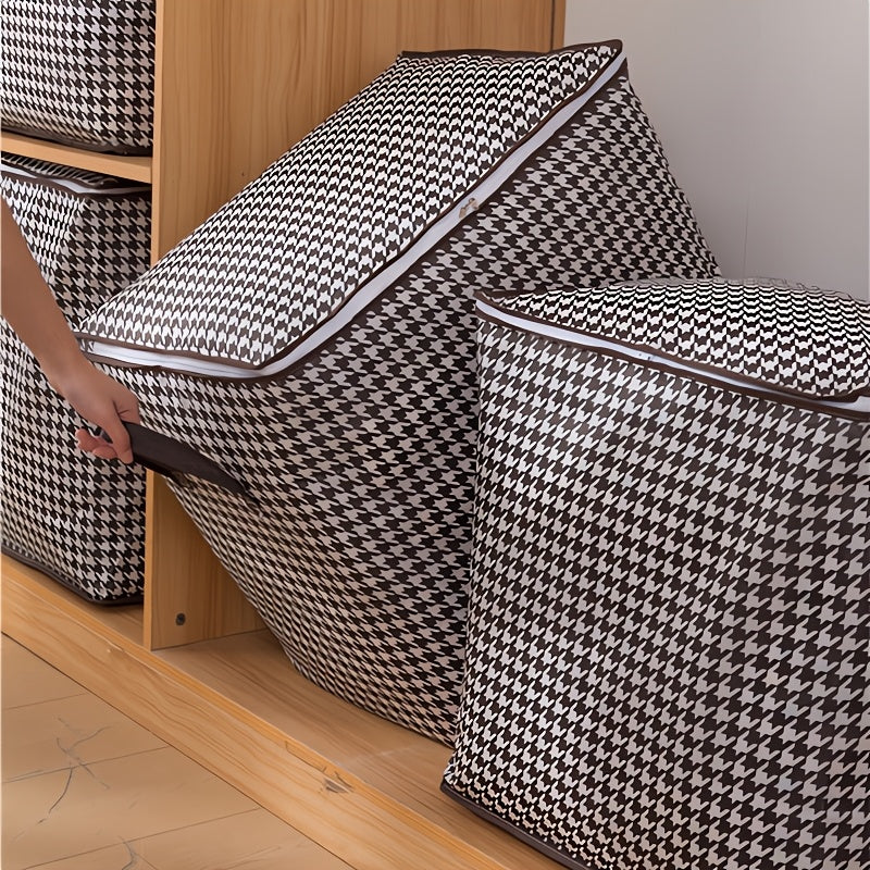 1pc Foldable Woven Storage Bag with Fixed Shoulder Strap, Casual Style, Hand Wash, Zipper Closure, Waterproof Clothes & Quilt Organizer for Moving, Travel - Casual Occasion, Thick