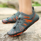 [Breathable Barefoot Water Shoes] Breathable Men's Barefoot Water Shoes - Non-Slip, Durable Striped Design - Perfect for Beach, Workout, Walking, Hiking & Running | Lace-Up Closure | Mesh Upper & Rubber Sole