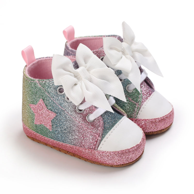 Baby Girl's Fashionable Five-Pointed Star Children's Sports Shoes Soft Sole Non-Slip First Pair Toddler Shoes