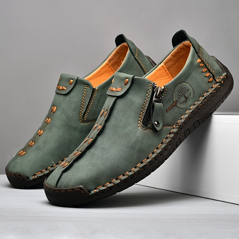 [Vintage Loafers] Handmade Vintage Loafers | Men's Synthetic Shoes with Zipper Closure, Round Toe & Rubber Sole, Brown & Black Design for Casual & Formal Wear, Formal Footwear, Durable Footwear