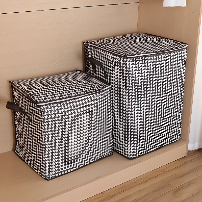 1pc Foldable Woven Storage Bag with Fixed Shoulder Strap, Casual Style, Hand Wash, Zipper Closure, Waterproof Clothes & Quilt Organizer for Moving, Travel - Casual Occasion, Thick