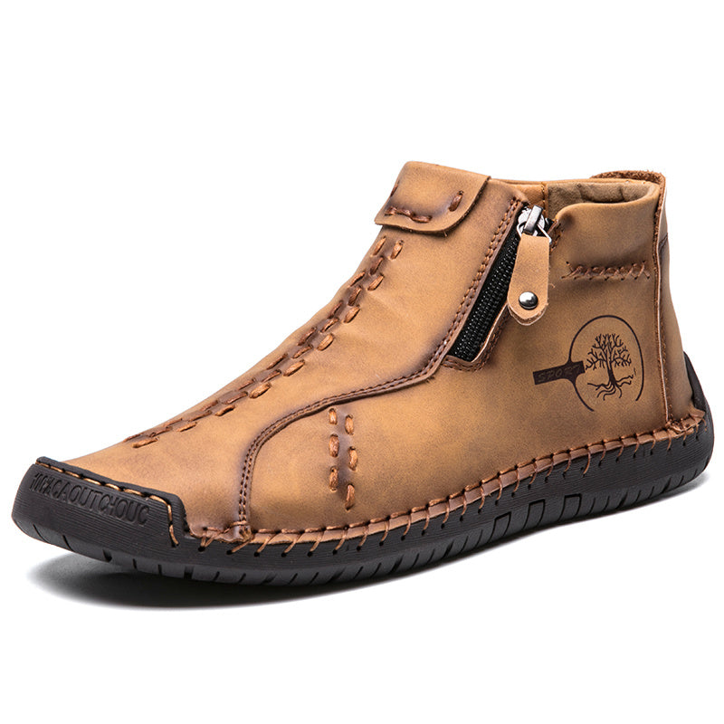 [Vintage Boots] KEZZLY Vintage Men's Zipper Boots | Round Toe Short Ankle Boots with Rubber Sole, All-Season Casual & Sporty Shoes for Outdoor Activities