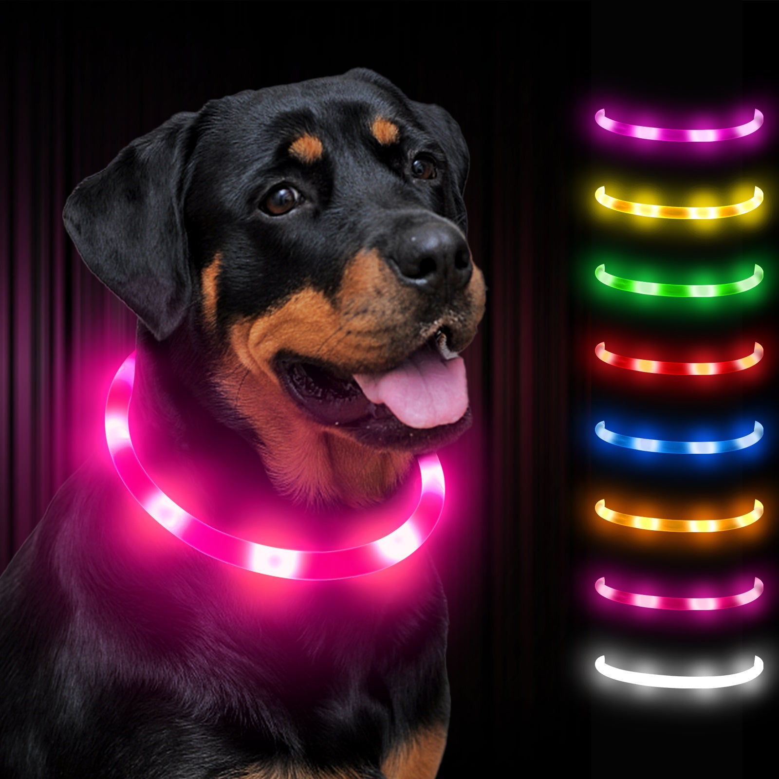 Joytale LED Pet Collar, USB Rechargeable Glowing Lighted Up, Adjustable Safety for Dogs & Cats, Silicone Material, 3 Light Modes, Ideal for Halloween & Christmas Gifts