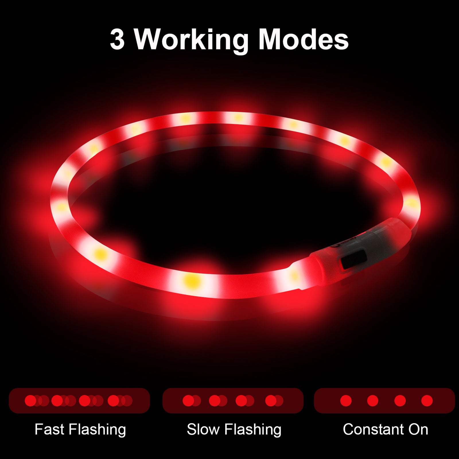 Joytale LED Pet Collar, USB Rechargeable Glowing Lighted Up, Adjustable Safety for Dogs & Cats, Silicone Material, 3 Light Modes, Ideal for Halloween & Christmas Gifts