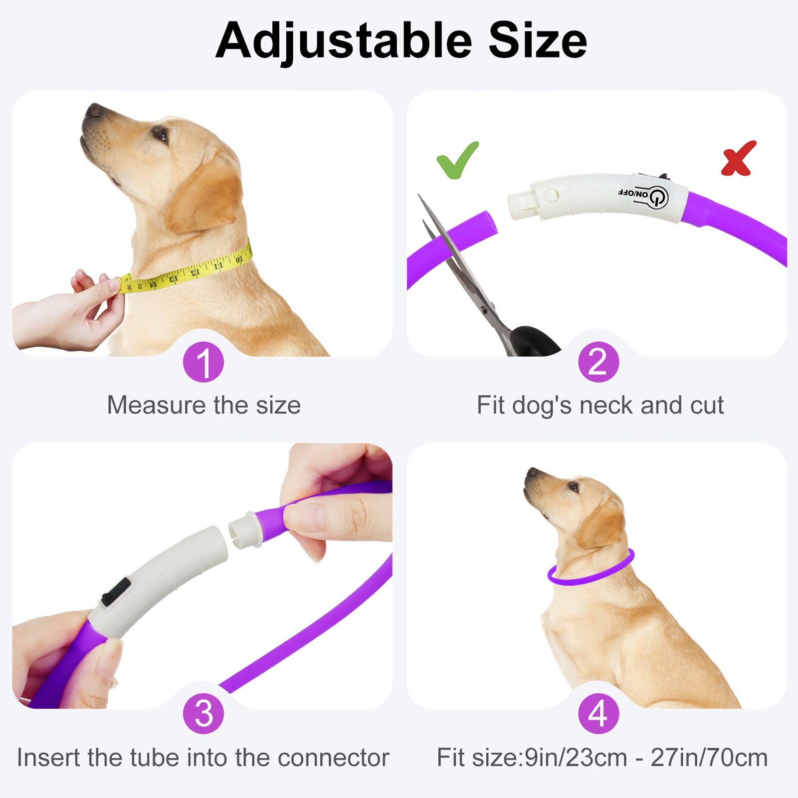 Joytale LED Pet Collar, USB Rechargeable Glowing Lighted Up, Adjustable Safety for Dogs & Cats, Silicone Material, 3 Light Modes, Ideal for Halloween & Christmas Gifts
