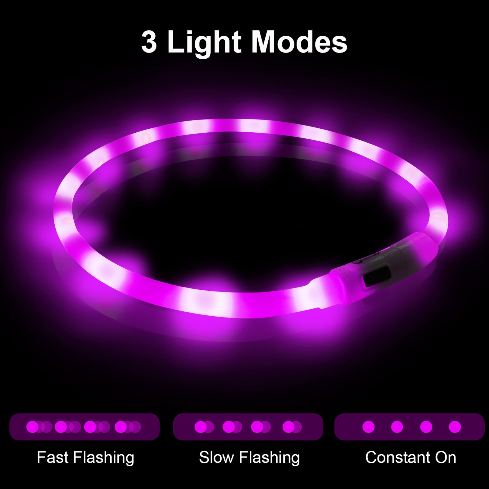 Joytale LED Pet Collar, USB Rechargeable Glowing Lighted Up, Adjustable Safety for Dogs & Cats, Silicone Material, 3 Light Modes, Ideal for Halloween & Christmas Gifts