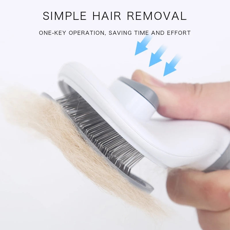 Self-Cleaning Pet Grooming Brush for Dogs & Cats - Easy Hair Removal Comb with Soft Bristles, Durable Plastic Handle in Gray/White/Pink - Ideal for All Breeds, Dog Grooming