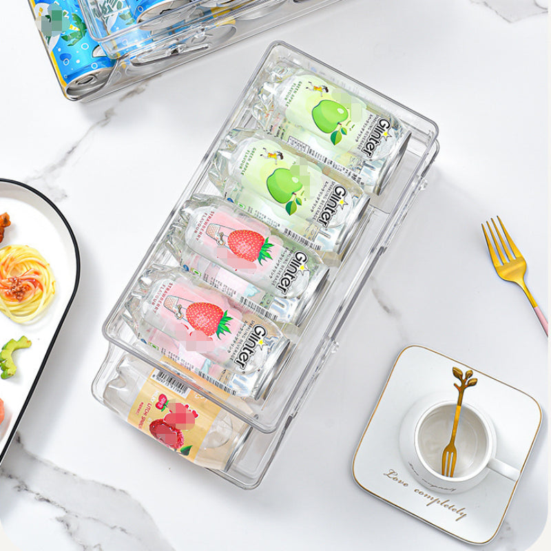 1pc Double Refrigerator Beverage Storage Box, PET Thickened Double Folding Beer Cola Can Shelving, Kitchen Accessories