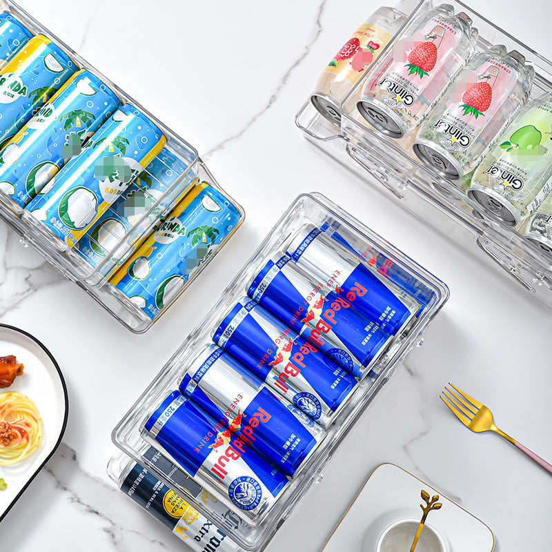 1pc Double Refrigerator Beverage Storage Box, PET Thickened Double Folding Beer Cola Can Shelving, Kitchen Accessories