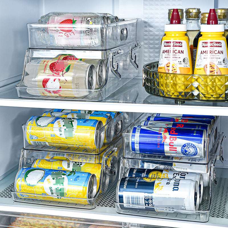 1pc Double Refrigerator Beverage Storage Box, PET Thickened Double Folding Beer Cola Can Shelving, Kitchen Accessories