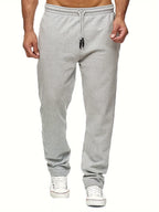 Men's Casual Solid Color Pants, Fleece Slight Stretch Sweatpants