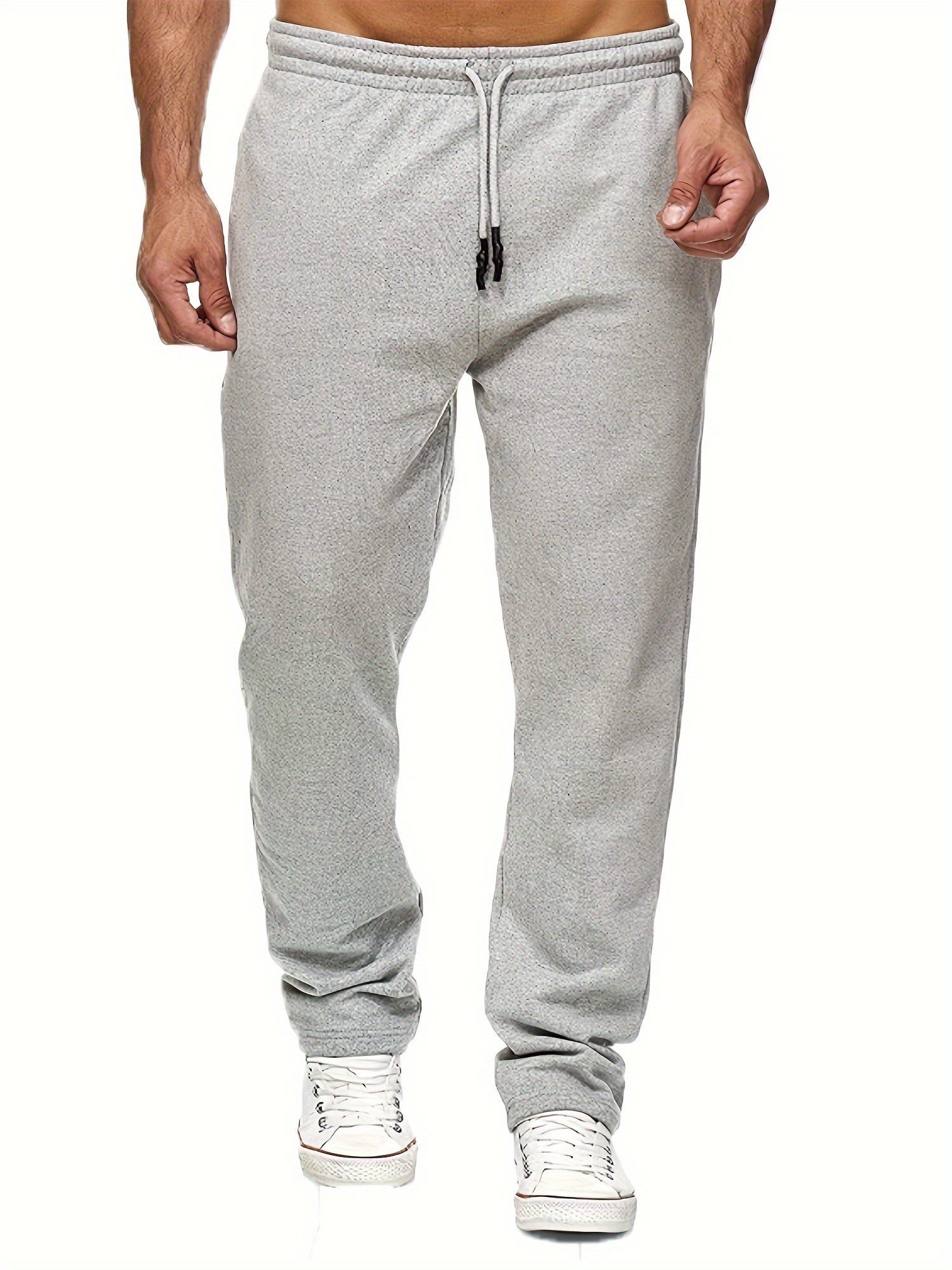 Men's Casual Solid Color Pants, Fleece Slight Stretch Sweatpants