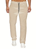 Men's Casual Solid Color Pants, Fleece Slight Stretch Sweatpants