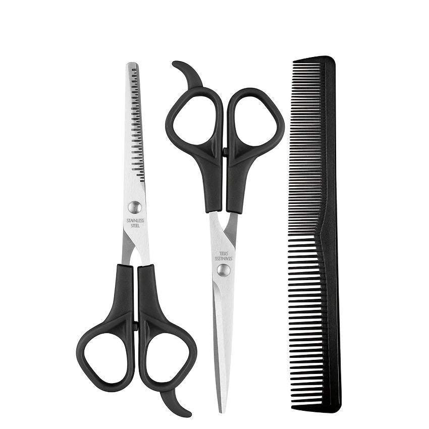 3pcs Professional Hair Cutting Scissors Set With Bangs Teeth, Flat Shears, Comb, And Pet Grooming Tools - Precision Cutting For Salon-Quality Results