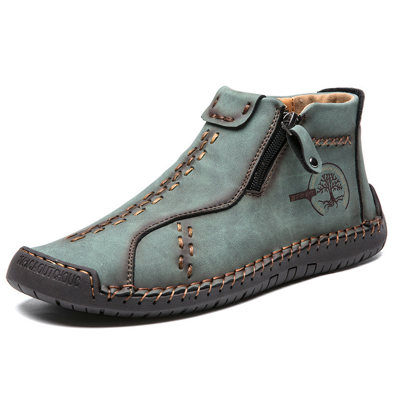 [Vintage Boots] KEZZLY Vintage Men's Zipper Boots | Round Toe Short Ankle Boots with Rubber Sole, All-Season Casual & Sporty Shoes for Outdoor Activities