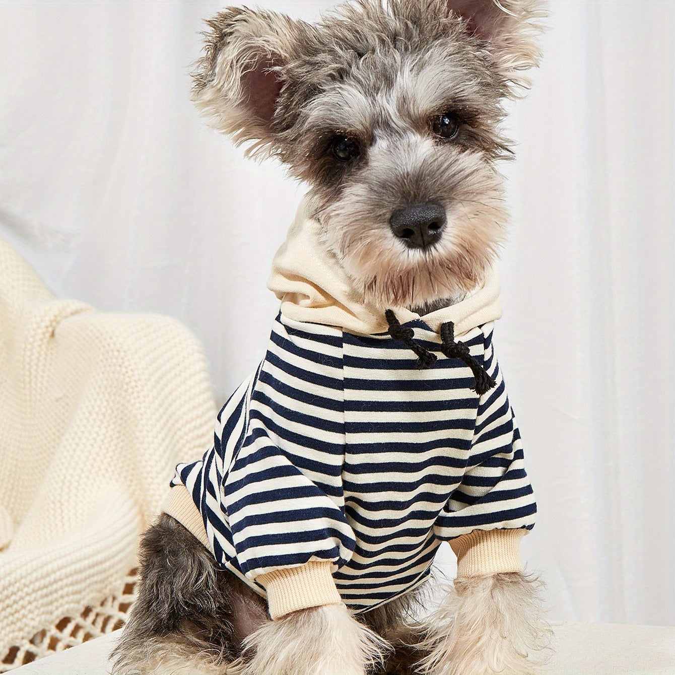 Stay Cozy & Stylish Year-Round: Winter-Warm Knit Striped Hoodie for Small Breeds - Easy-Wear Pullover Pet Coat
