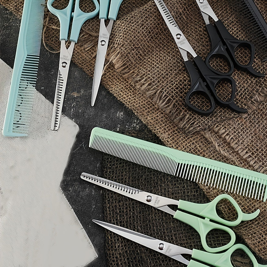 3pcs Professional Hair Cutting Scissors Set With Bangs Teeth, Flat Shears, Comb, And Pet Grooming Tools - Precision Cutting For Salon-Quality Results