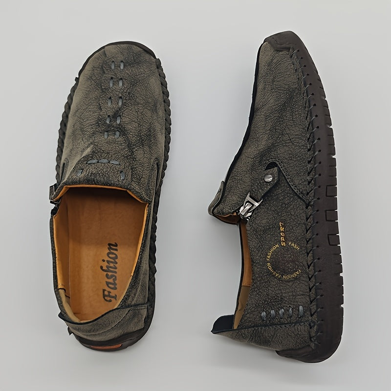 [Vintage Loafers] Handmade Vintage Loafers | Men's Synthetic Shoes with Zipper Closure, Round Toe & Rubber Sole, Brown & Black Design for Casual & Formal Wear, Formal Footwear, Durable Footwear