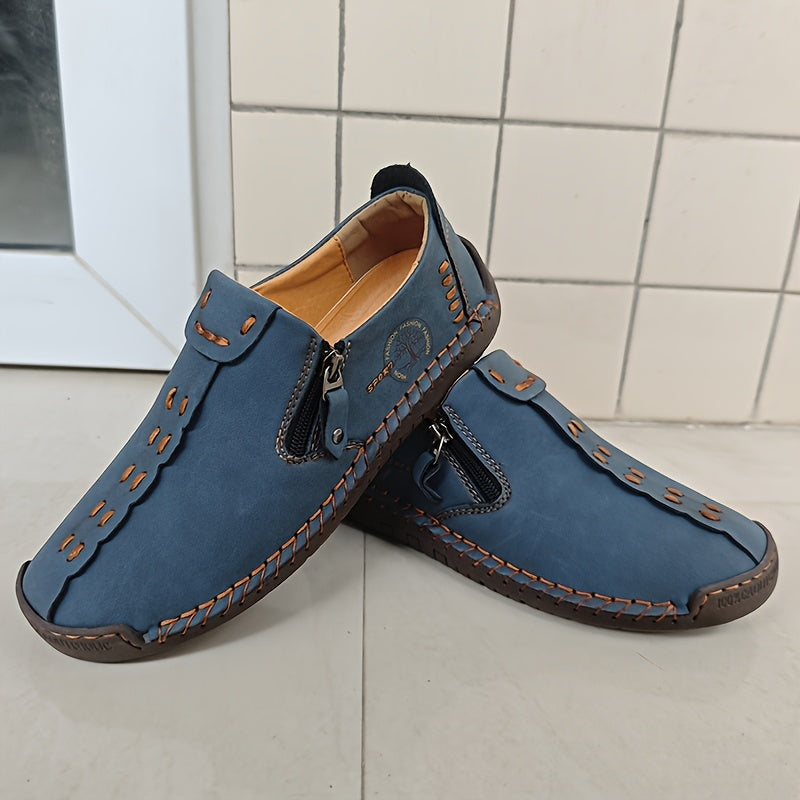 [Vintage Loafers] Handmade Vintage Loafers | Men's Synthetic Shoes with Zipper Closure, Round Toe & Rubber Sole, Brown & Black Design for Casual & Formal Wear, Formal Footwear, Durable Footwear