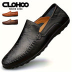 [CLOHOO, Leather Business Shoes] CLOHOO Men's Slip-On Business Casual Shoes | Breathable Second-Layer Leather Upper, Comfortable PU Lining & Rubber Sole, All-Season Versatile for Office, Travel & Vacation - Black, Refined App