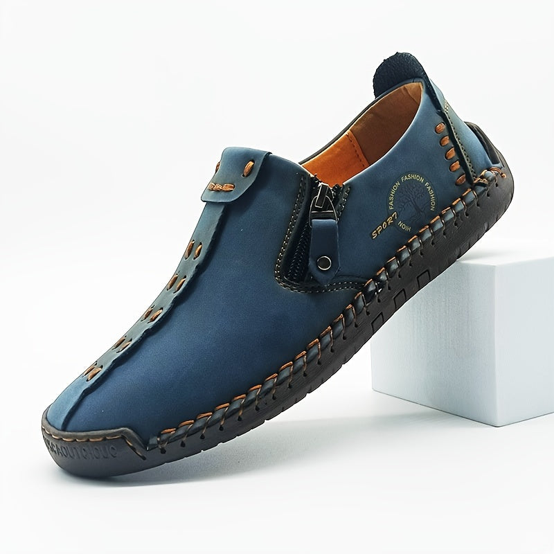 [Vintage Loafers] Handmade Vintage Loafers | Men's Synthetic Shoes with Zipper Closure, Round Toe & Rubber Sole, Brown & Black Design for Casual & Formal Wear, Formal Footwear, Durable Footwear
