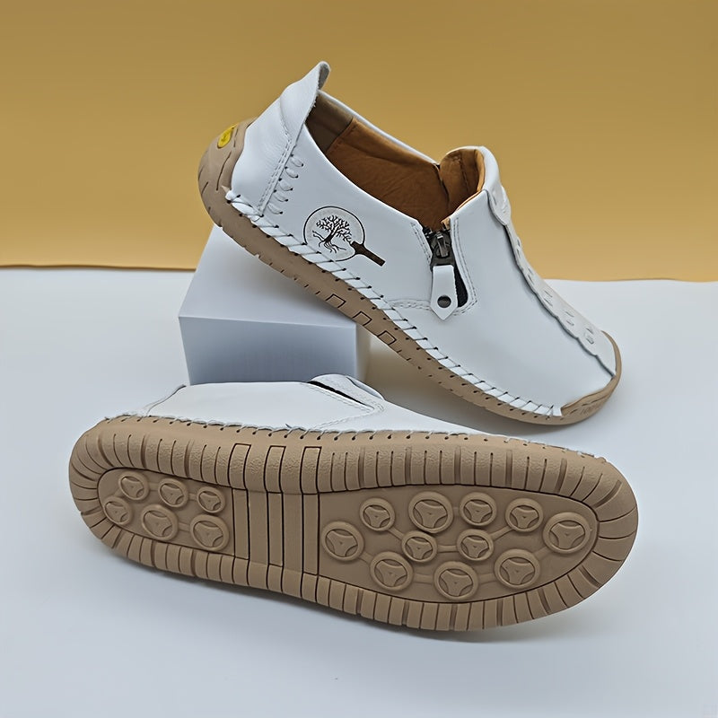[Vintage Loafers] Handmade Vintage Loafers | Men's Synthetic Shoes with Zipper Closure, Round Toe & Rubber Sole, Brown & Black Design for Casual & Formal Wear, Formal Footwear, Durable Footwear