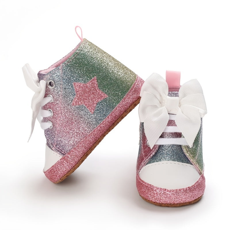 Baby Girl's Fashionable Five-Pointed Star Children's Sports Shoes Soft Sole Non-Slip First Pair Toddler Shoes