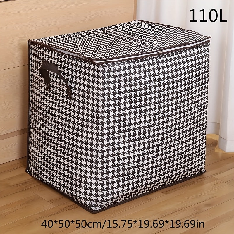 1pc Foldable Woven Storage Bag with Fixed Shoulder Strap, Casual Style, Hand Wash, Zipper Closure, Waterproof Clothes & Quilt Organizer for Moving, Travel - Casual Occasion, Thick