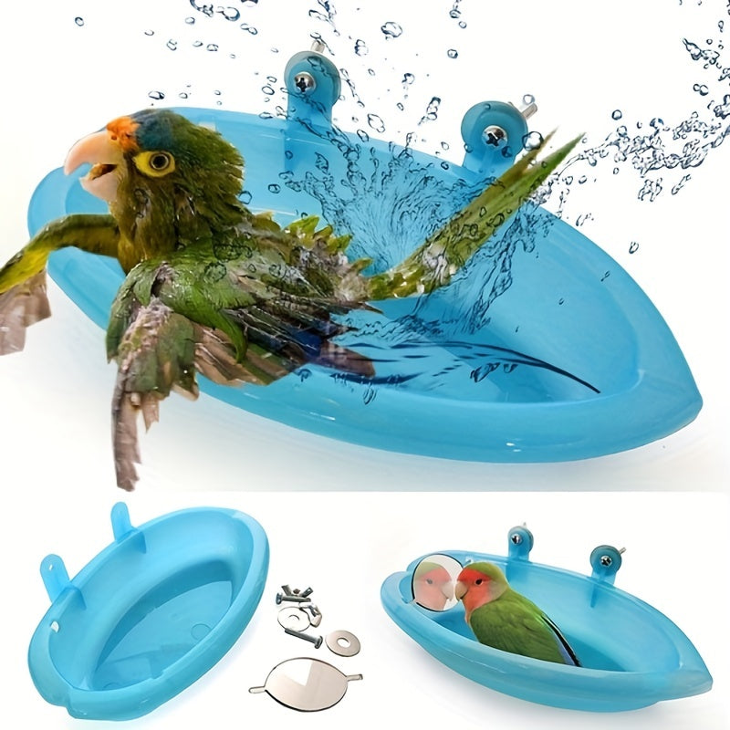 Pet Cage Hanging Bird Bath with Mirror - Perfect for Parrots and Parakeets to Stay Clean and Entertained