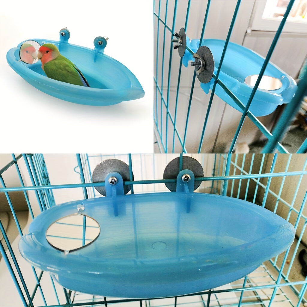 Pet Cage Hanging Bird Bath with Mirror - Perfect for Parrots and Parakeets to Stay Clean and Entertained