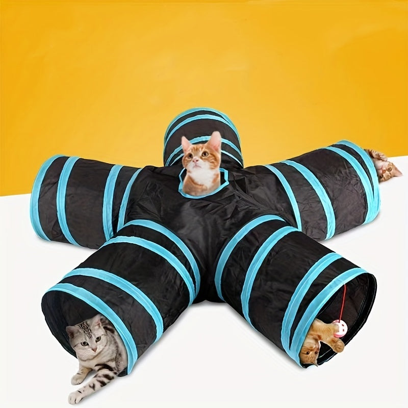 5-Way Collapsible Pet Tunnel With Hanging Bell Ball - Perfect For Playful Cats And Kittens