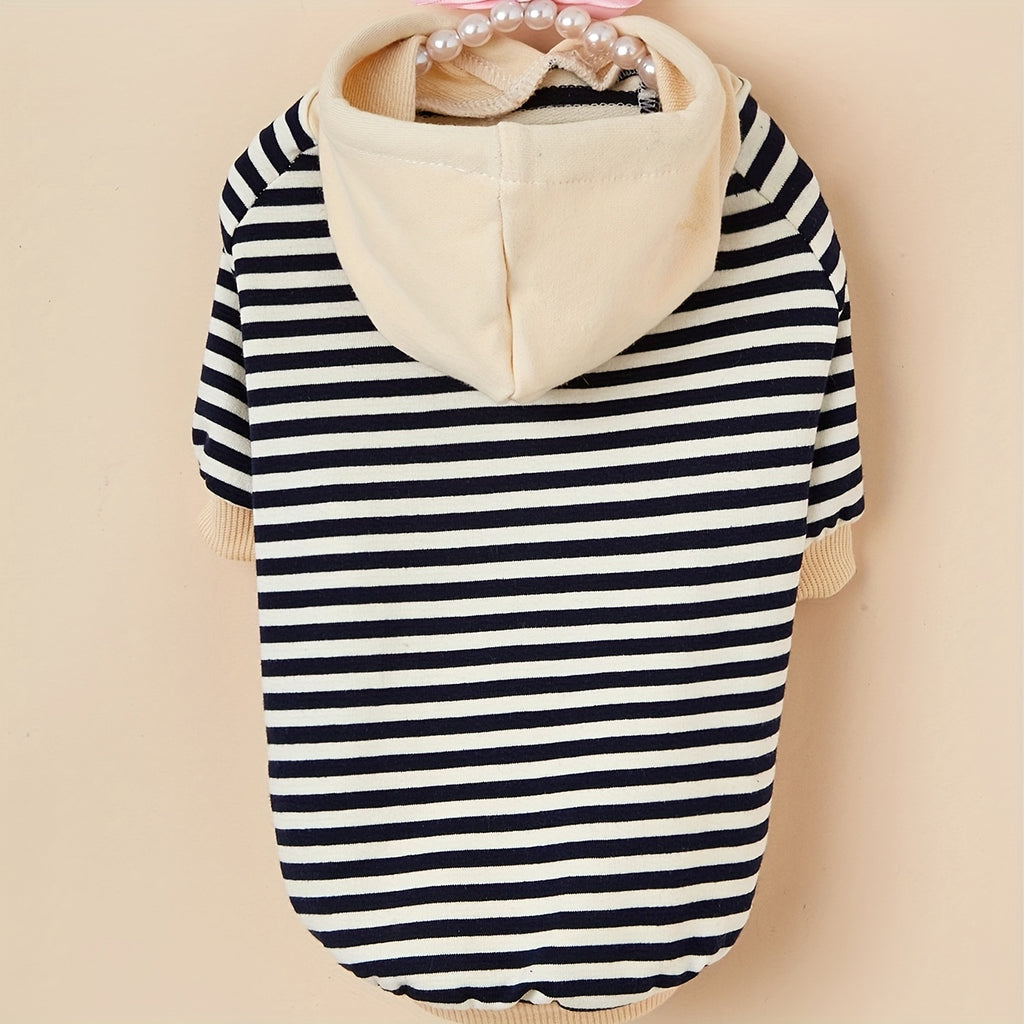 Stay Cozy & Stylish Year-Round: Winter-Warm Knit Striped Hoodie for Small Breeds - Easy-Wear Pullover Pet Coat