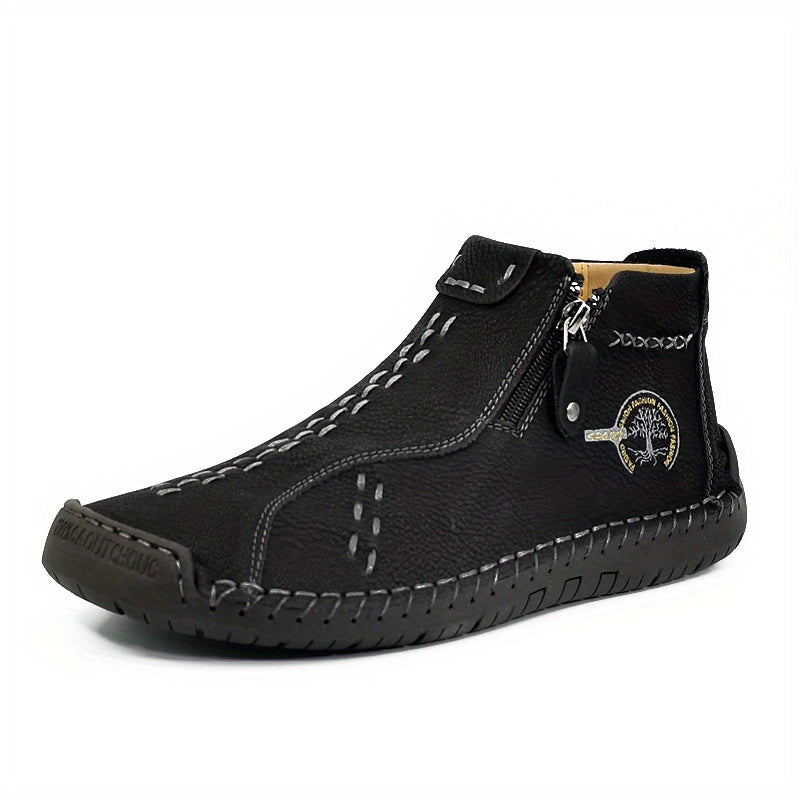 [Vintage Boots] KEZZLY Vintage Men's Zipper Boots | Round Toe Short Ankle Boots with Rubber Sole, All-Season Casual & Sporty Shoes for Outdoor Activities