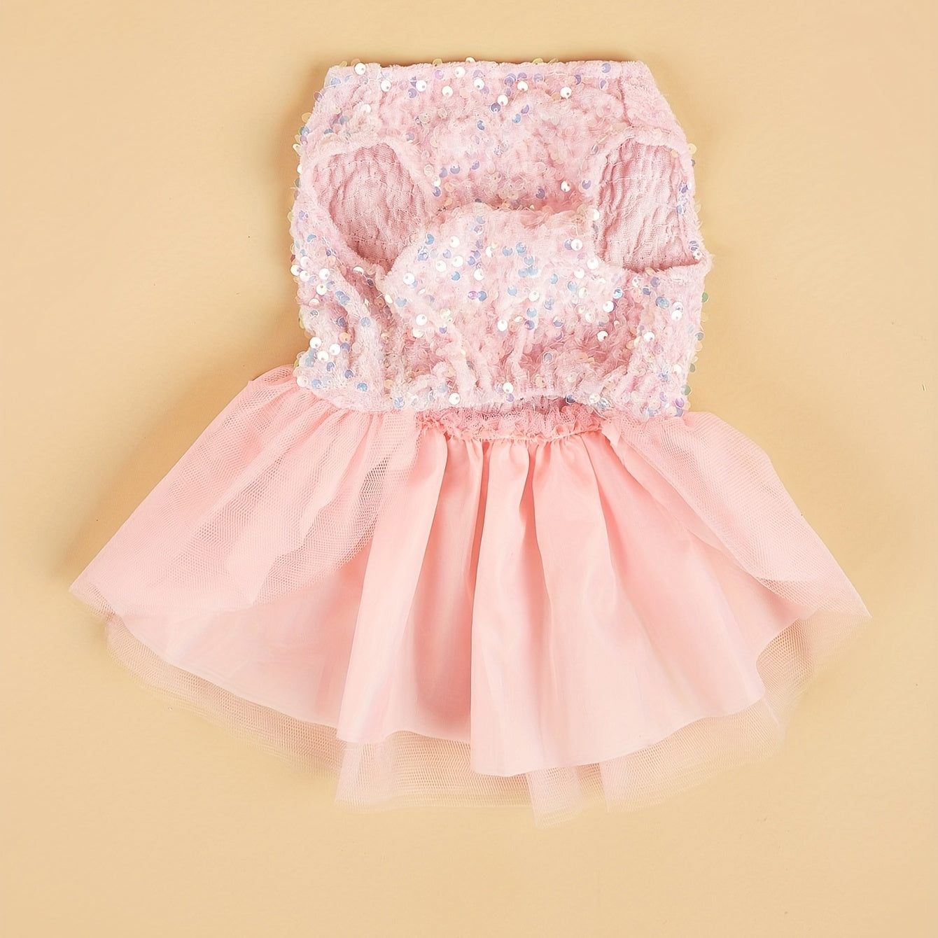 Sparkle and Shine: 1pc Pet Sleeveless Sequin Bow Mesh Dress for Your Furry Friend's Special Occasion!