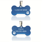 Customized Pet Tag Blue Stainless Steel Custom Dog Tag "I Love My Mom" Collection Dog Id Tag