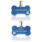 Customized Pet Tag Blue Stainless Steel Custom Dog Tag "I Love My Mom" Collection Dog Id Tag