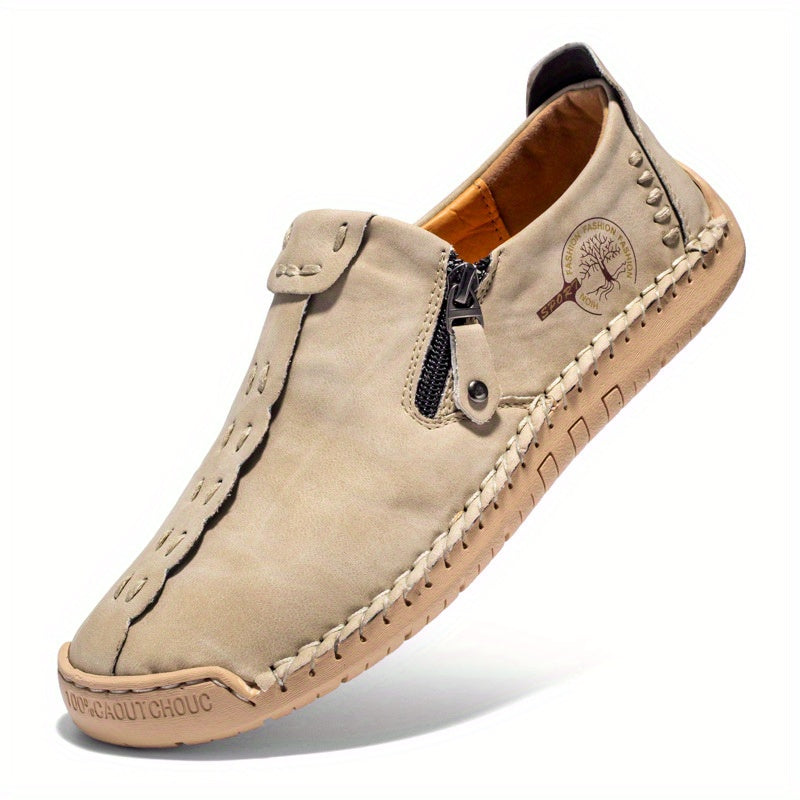 [Vintage Loafers] Handmade Vintage Loafers | Men's Synthetic Shoes with Zipper Closure, Round Toe & Rubber Sole, Brown & Black Design for Casual & Formal Wear, Formal Footwear, Durable Footwear