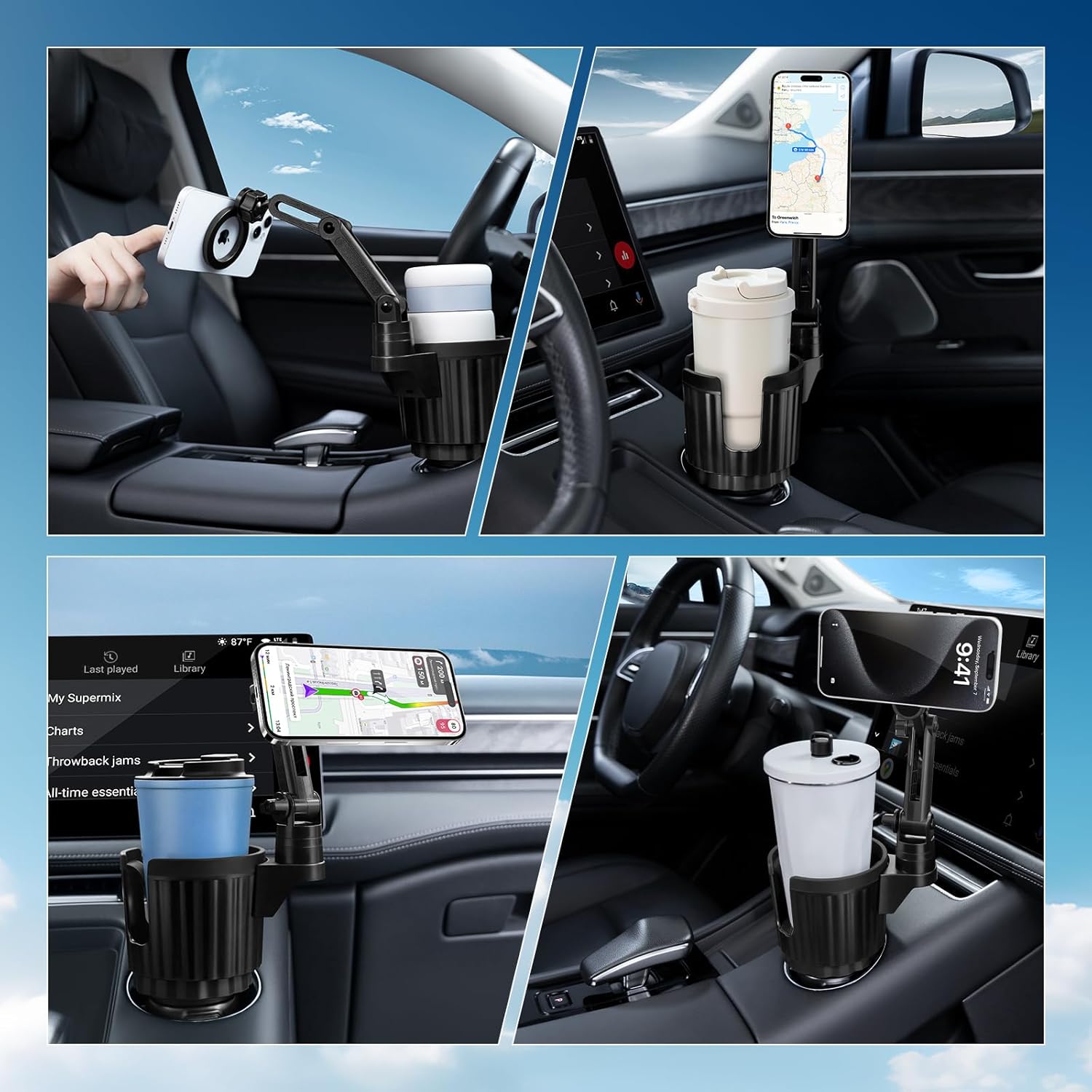 This Hill Magnetic Cup Holder Phone Mount, Compatible with MagSafe, 4.1" Base Adjustable Height Car Cup Holder Compatible with iPhone 16 Pro Max / 15/14 / 13/12 Series, Secure Fit for Car or SUV