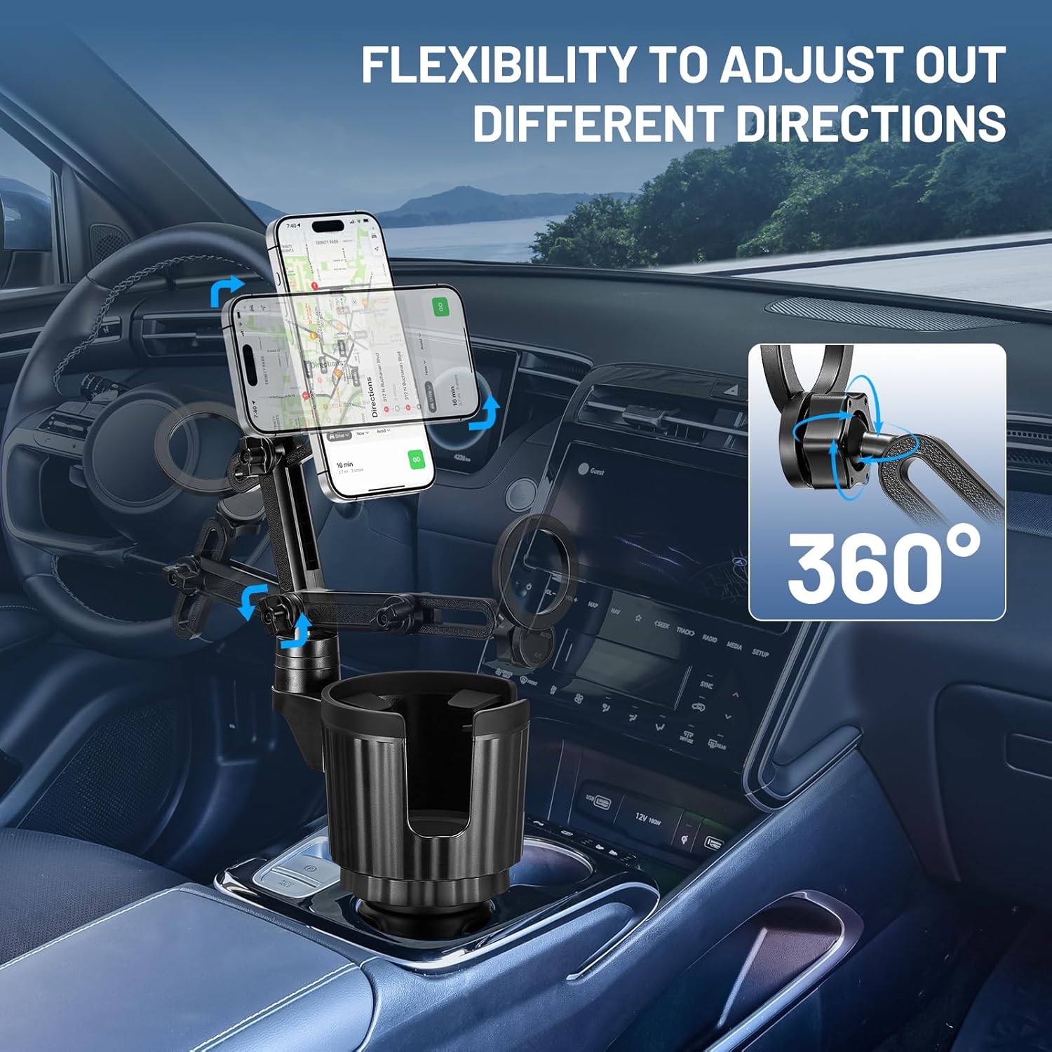 This Hill Magnetic Cup Holder Phone Mount, Compatible with MagSafe, 4.1" Base Adjustable Height Car Cup Holder Compatible with iPhone 16 Pro Max / 15/14 / 13/12 Series, Secure Fit for Car or SUV