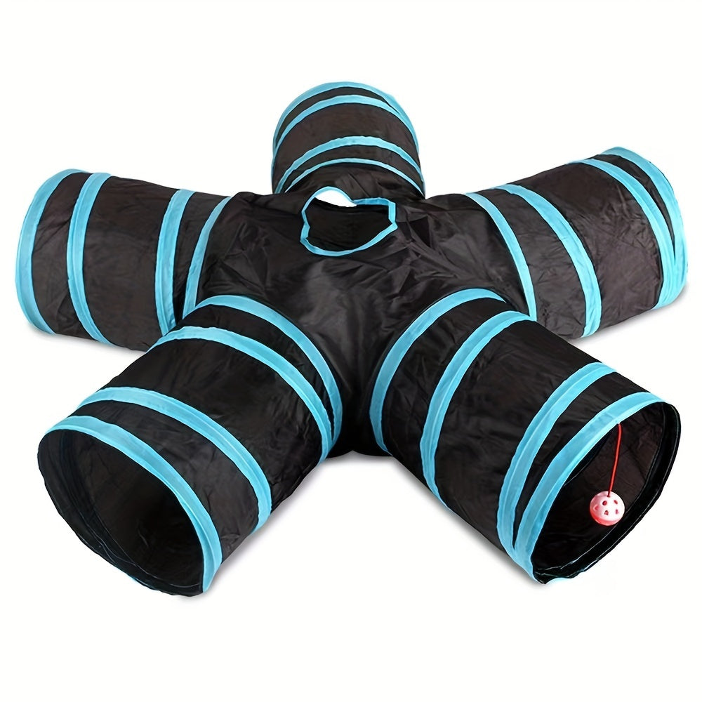 5-Way Collapsible Pet Tunnel With Hanging Bell Ball - Perfect For Playful Cats And Kittens