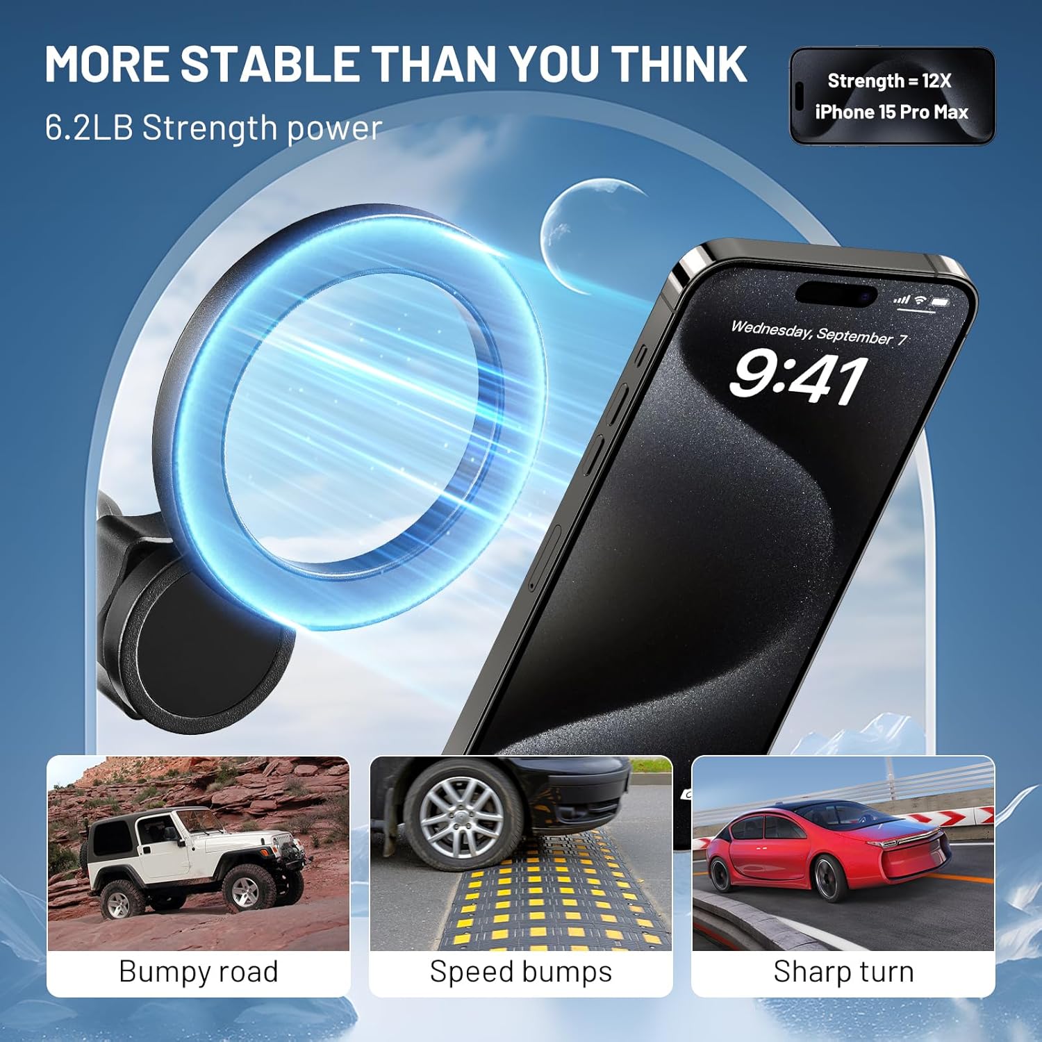 This Hill Magnetic Cup Holder Phone Mount, Compatible with MagSafe, 4.1" Base Adjustable Height Car Cup Holder Compatible with iPhone 16 Pro Max / 15/14 / 13/12 Series, Secure Fit for Car or SUV