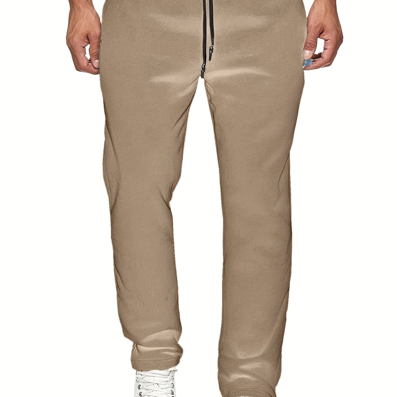 Men's Casual Solid Color Pants, Fleece Slight Stretch Sweatpants