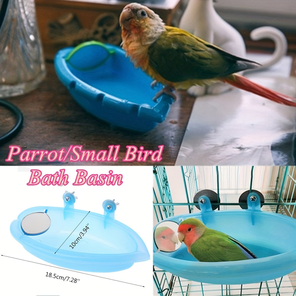 Pet Cage Hanging Bird Bath with Mirror - Perfect for Parrots and Parakeets to Stay Clean and Entertained