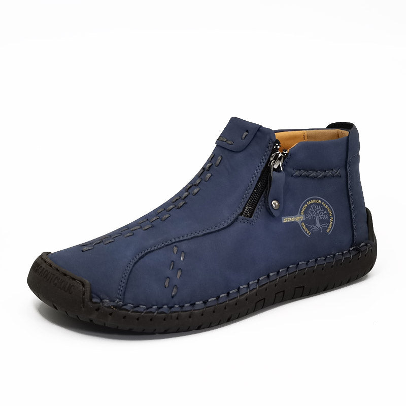 [Vintage Boots] KEZZLY Vintage Men's Zipper Boots | Round Toe Short Ankle Boots with Rubber Sole, All-Season Casual & Sporty Shoes for Outdoor Activities
