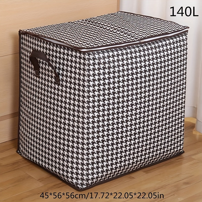 1pc Foldable Woven Storage Bag with Fixed Shoulder Strap, Casual Style, Hand Wash, Zipper Closure, Waterproof Clothes & Quilt Organizer for Moving, Travel - Casual Occasion, Thick