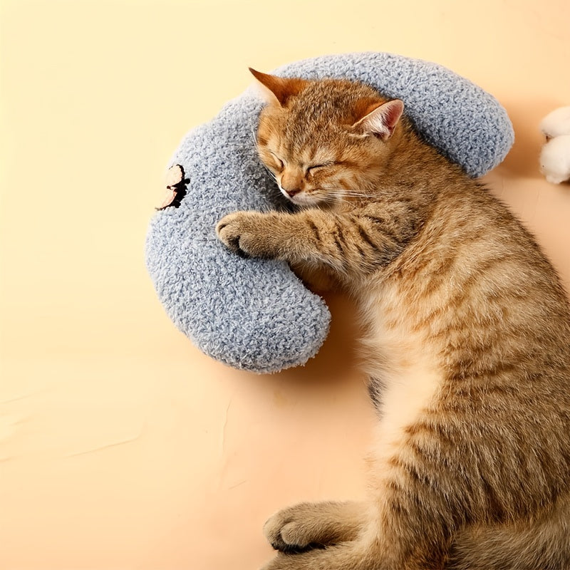 Cozy U-Shaped Pet Pillow - Ultra Soft, Fluffy, Calming Toy for Deep Sleep, Promoting Relaxation and Reducing Anxiety in Cats