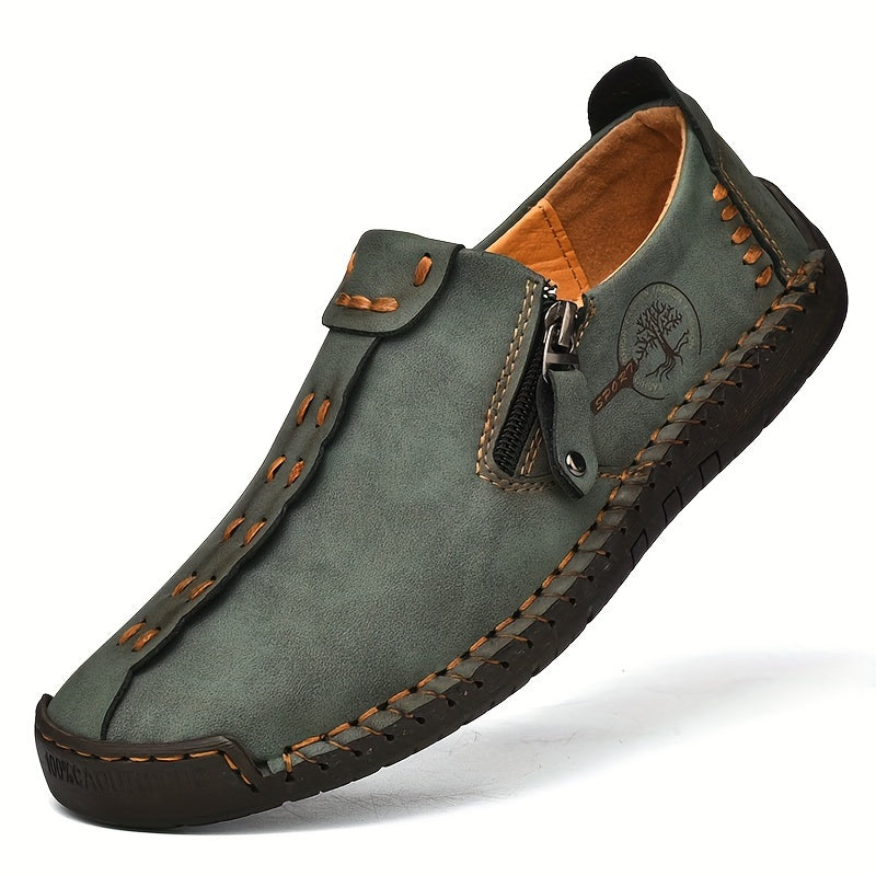 [Vintage Loafers] Handmade Vintage Loafers | Men's Synthetic Shoes with Zipper Closure, Round Toe & Rubber Sole, Brown & Black Design for Casual & Formal Wear, Formal Footwear, Durable Footwear